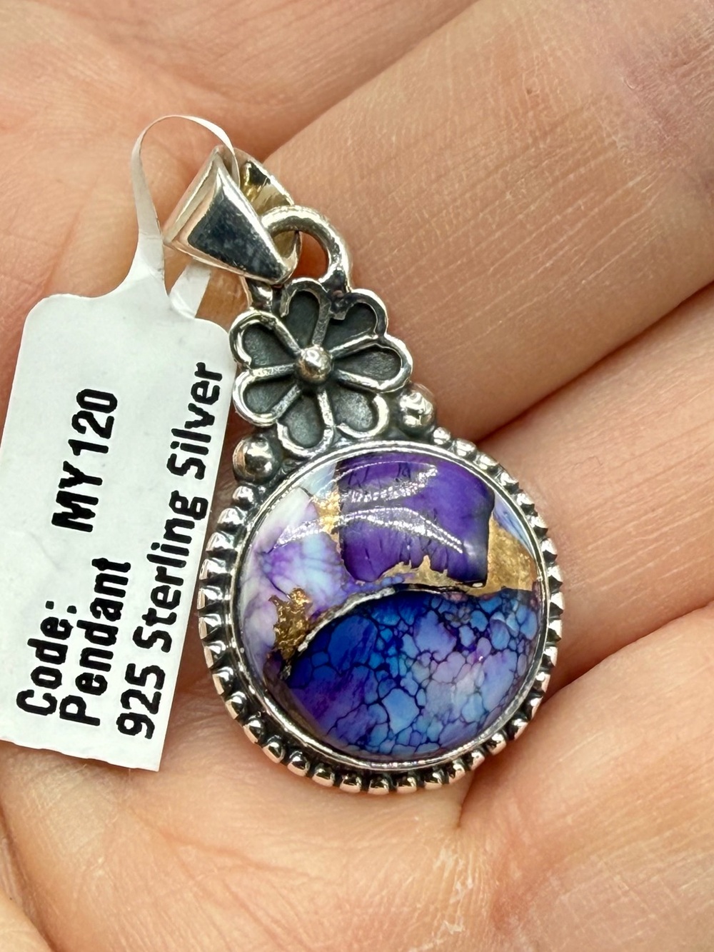 NWT Sterling Silver Purple Dahlia Pendant 925 Floral Artisan 2” Southwest Boho - Picture 17 of 17